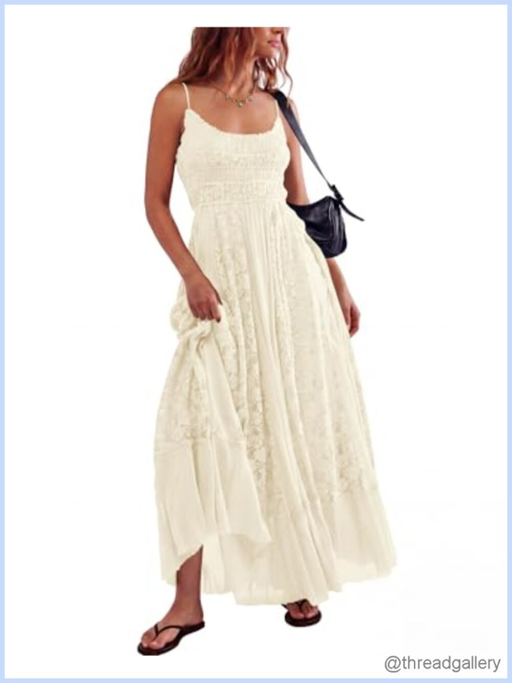 Lace Floral Embroidered Bohemian Maxi Dress A-Line Summer Beach Casual